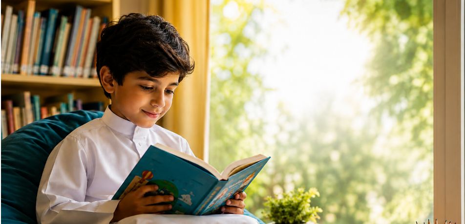 a child reading a book